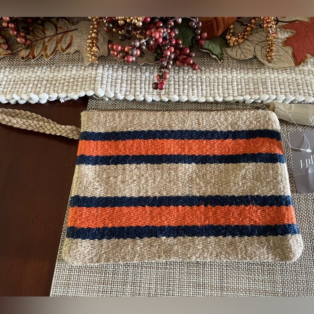 J. Jill NWT New! Woven Jute Burlap Multicolor Stripe Handbag Wristlet bag